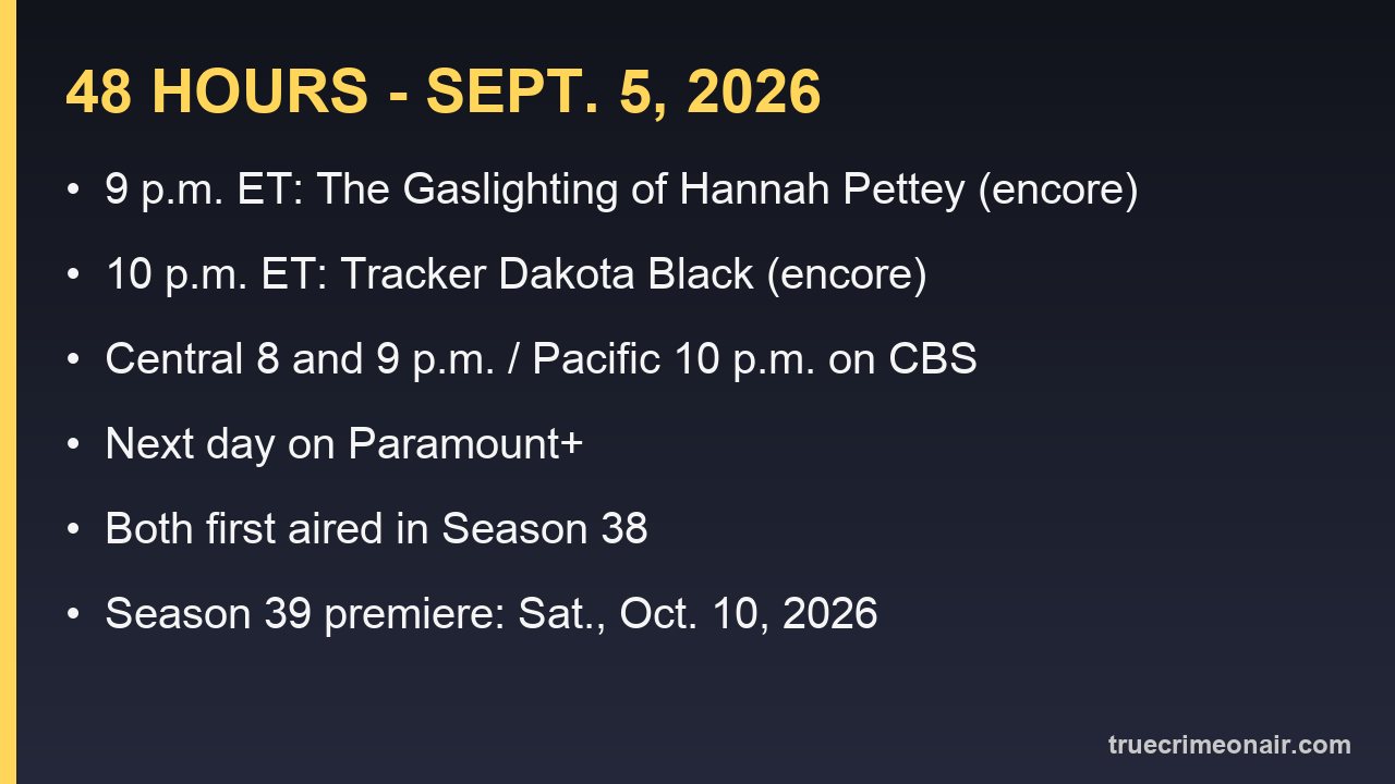 48 Hours schedule for Saturday, Sept. 5, 2026